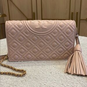 Tory Burch Blush Quilted Crossbody with Tassel